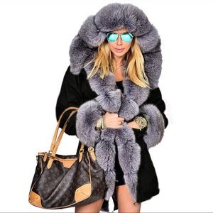 Hooded Faux Fur Lined Warm Coat NEW